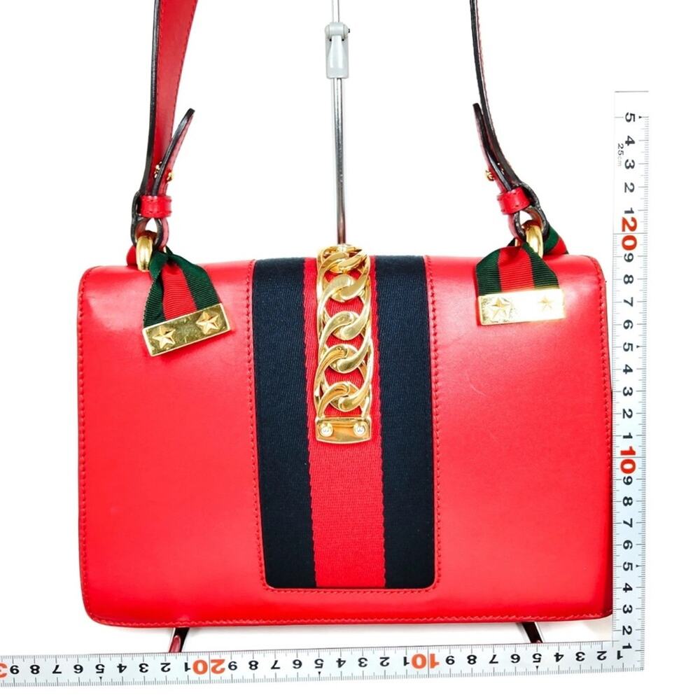Authentic Gucci Shoulder Bag Sherry Line Red Leather - Picture 8 of 12